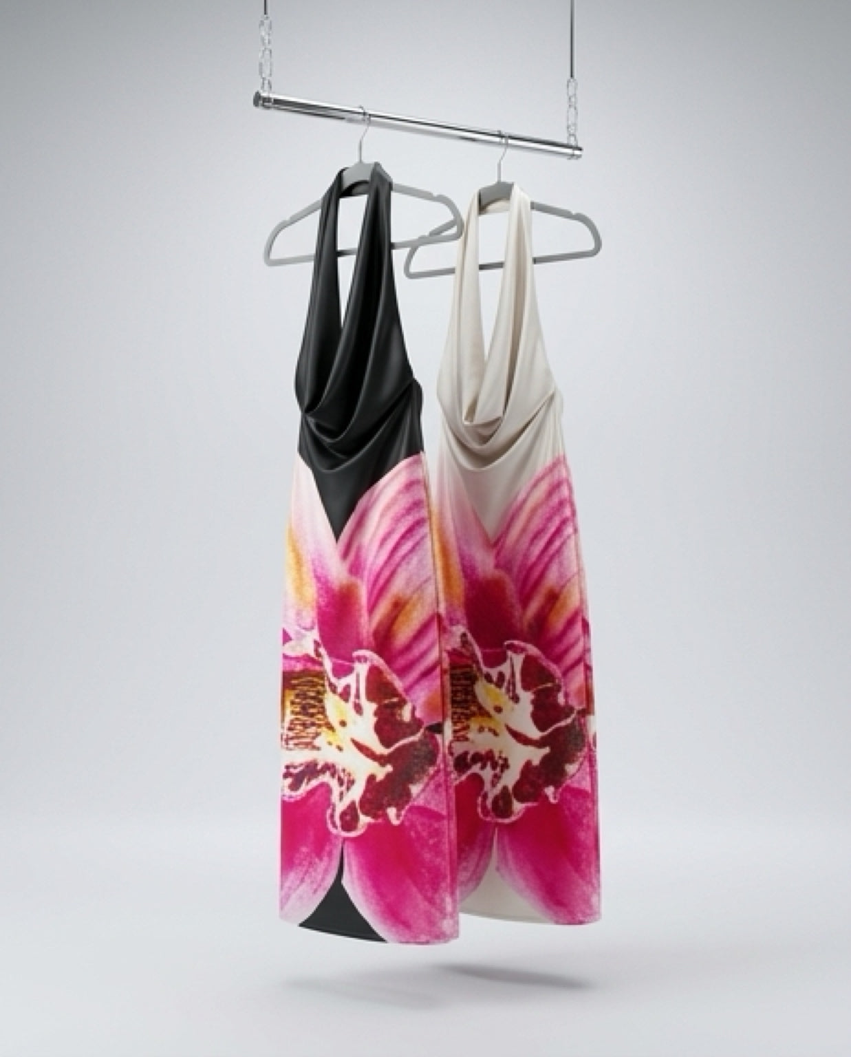 Abito Cowl con Stampa Orchidea