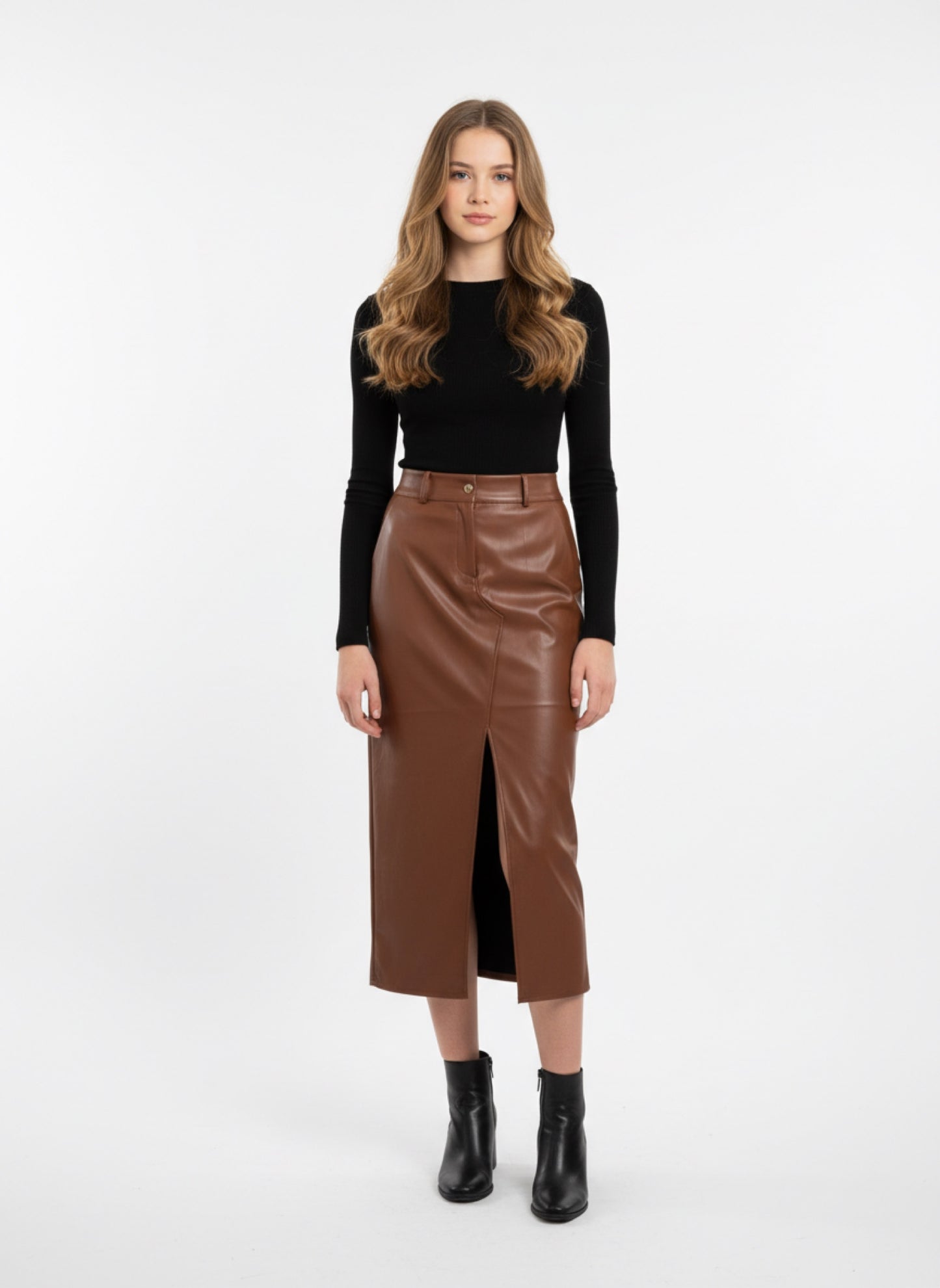 Gonna Midi Ecopelle con Spacco