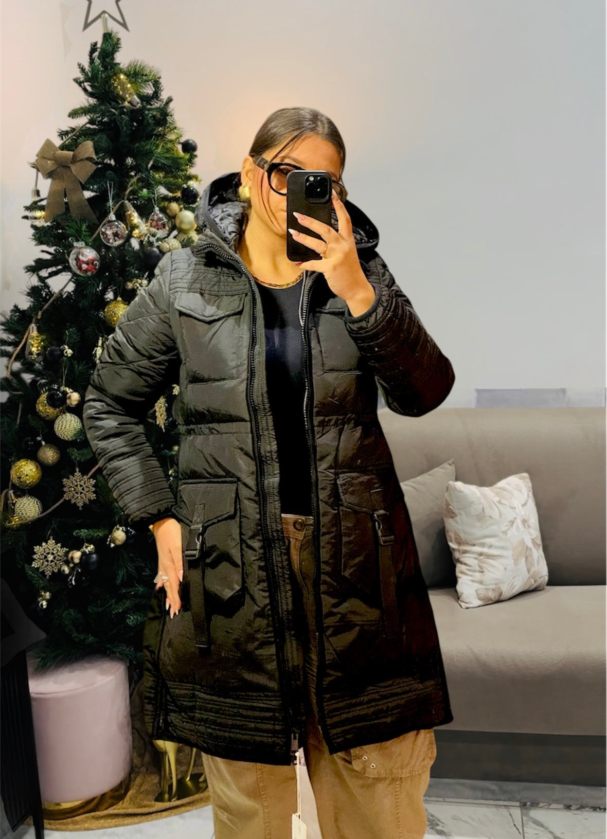 Giacca imbottita lunga con cappuccio