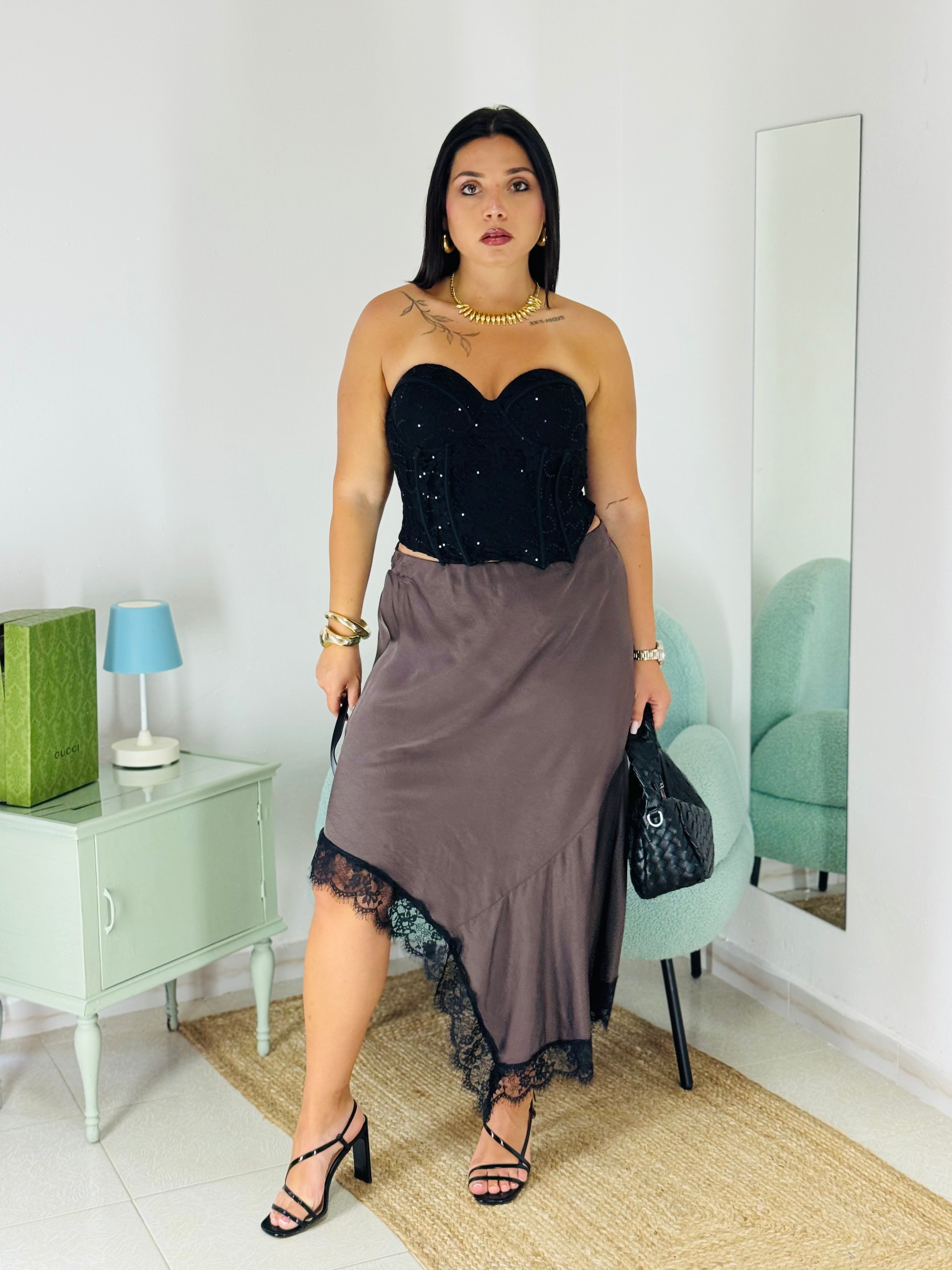 Gonna Satin Lace Midi