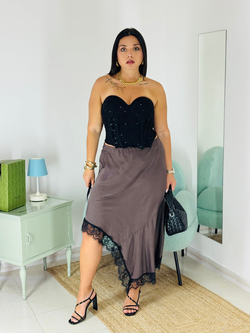 Gonna Satin Lace Midi
