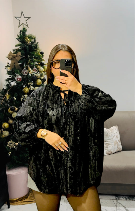 Casacca Nera Effetto Velluto Curvy – Modello Burfi