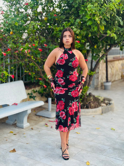 Abito Midi Floreale con Collo Halter