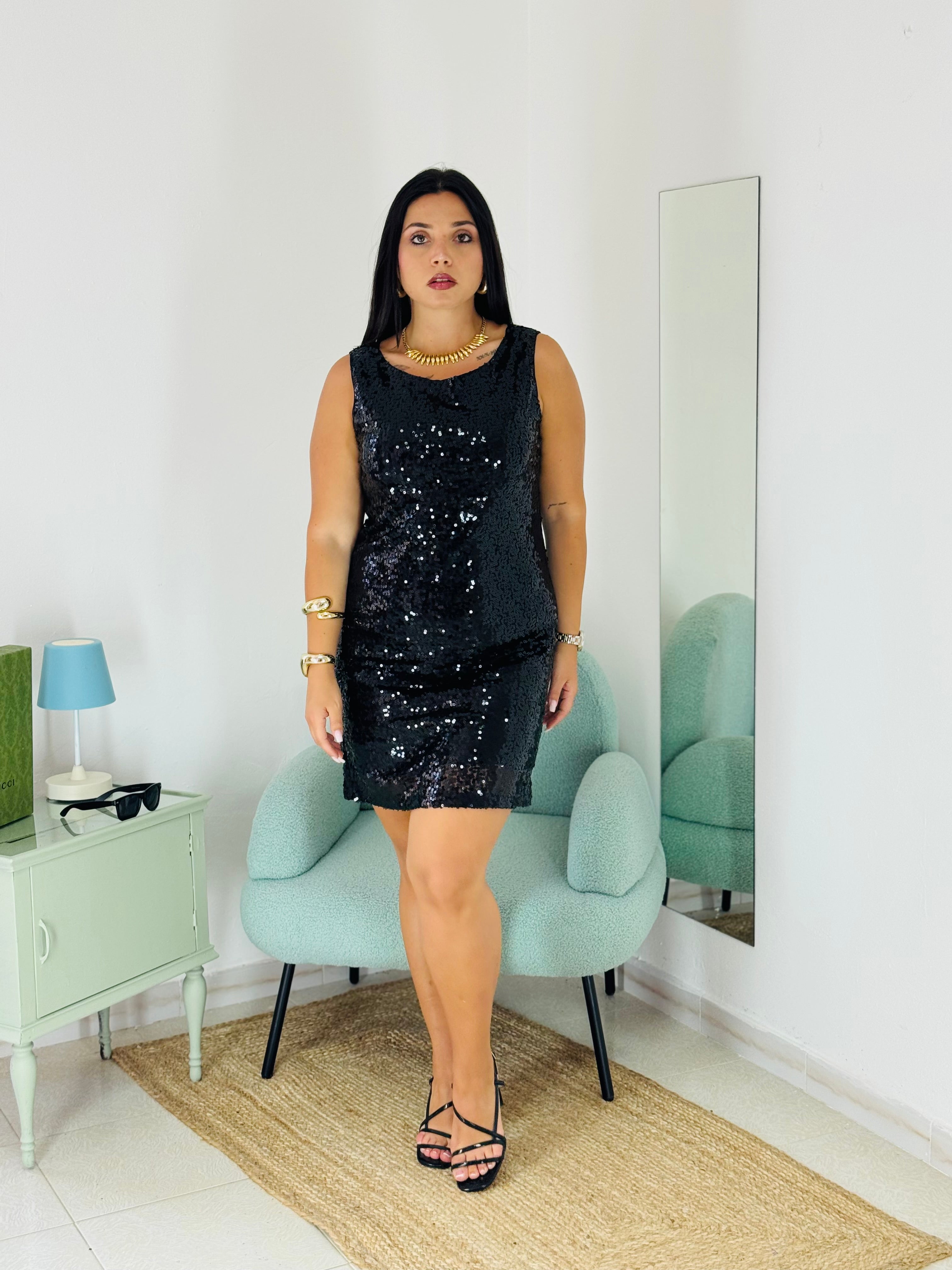 Abito Paillettes Glam Nero