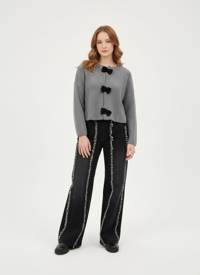 Jeans Donna Vita Alta con Cuciture a Contrasto | Gamba Ampia