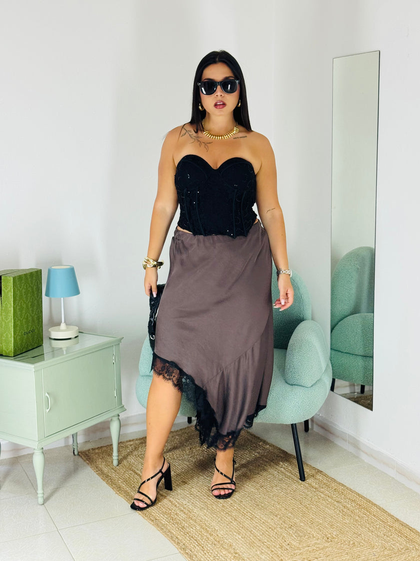Gonna Satin Lace Midi