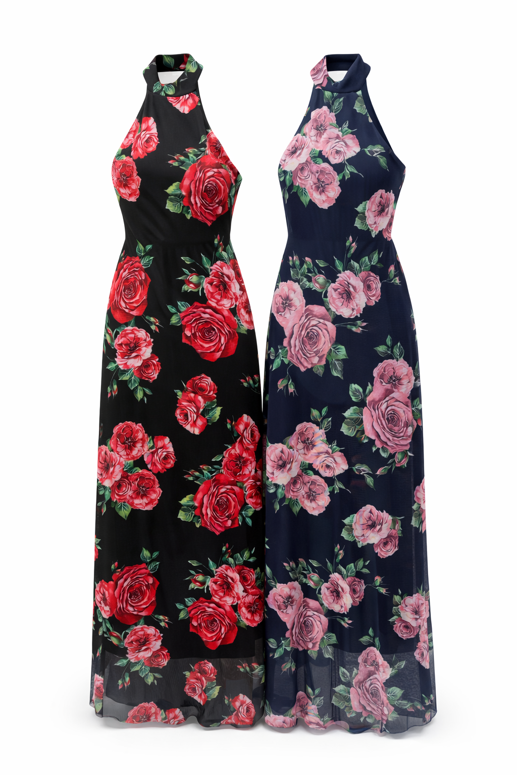 Abito Midi Floreale con Collo Halter