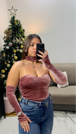 Body Effetto Velluto con Choker e Guanti Coordinati