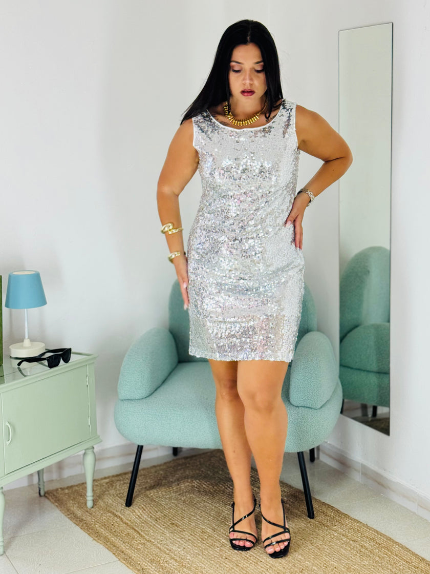 Abito Paillettes Glam Argento
