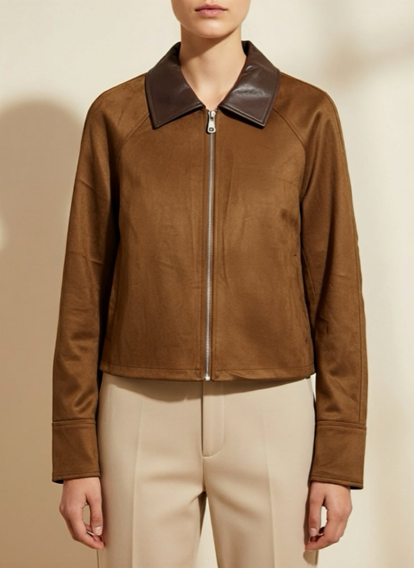 Giacca Camoscio Effetto Suede Marrone