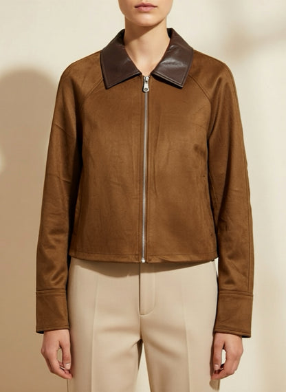 Giacca Camoscio Effetto Suede Marrone