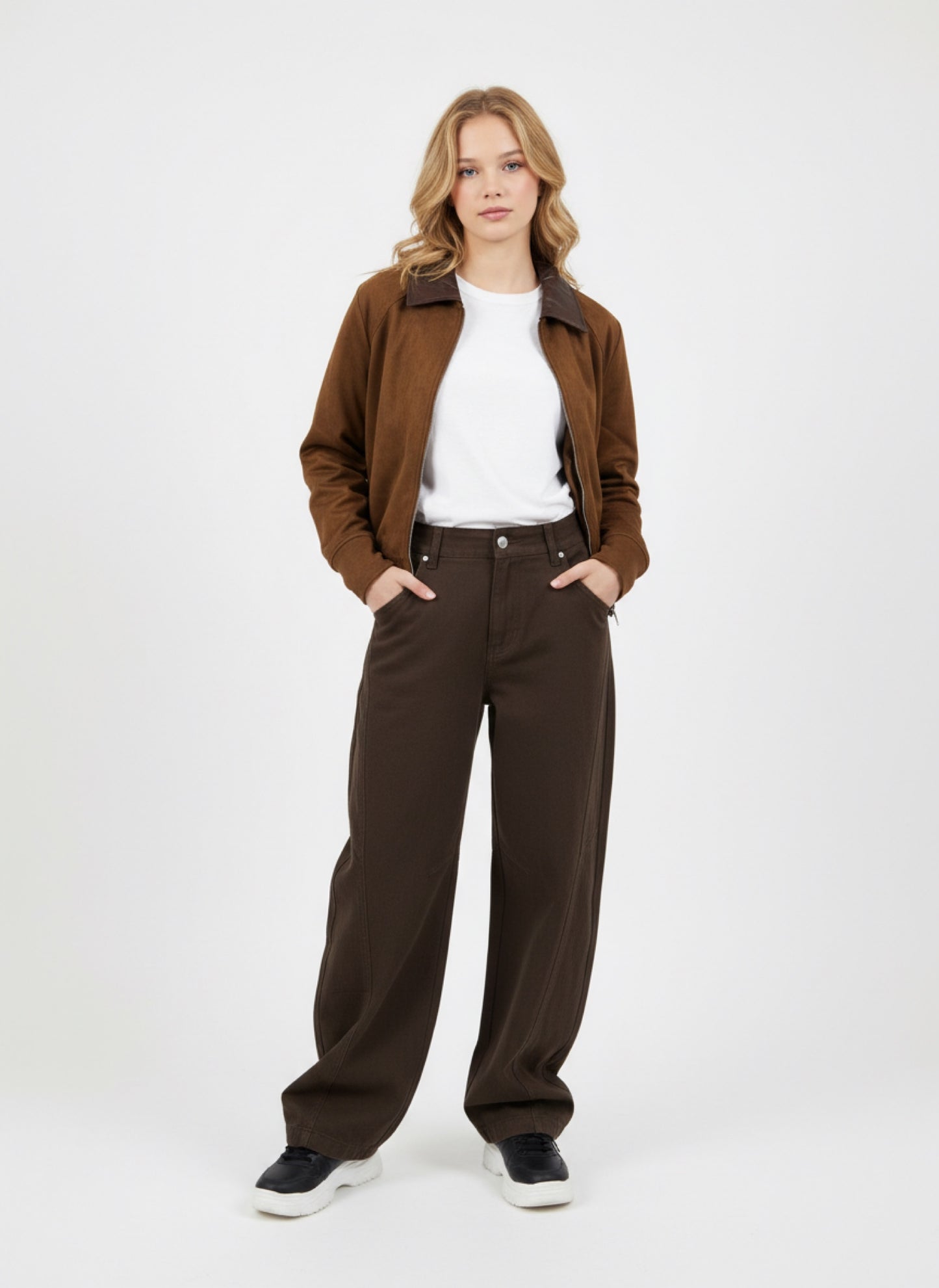 Giacca Camoscio Effetto Suede Marrone