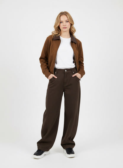 Giacca Camoscio Effetto Suede Marrone