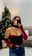 Body Effetto Velluto con Choker e Guanti Coordinati