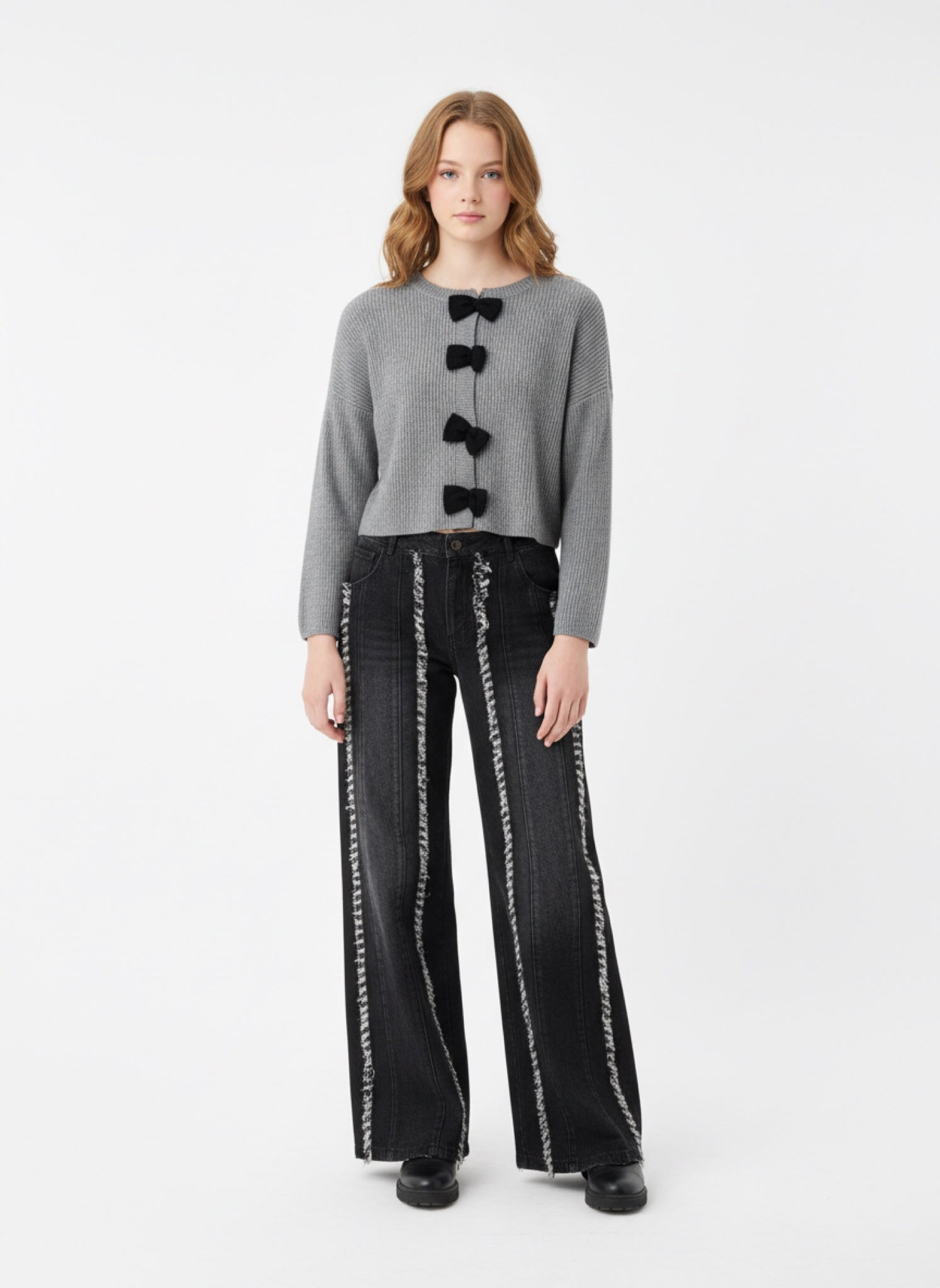 Jeans Donna Vita Alta con Cuciture a Contrasto | Gamba Ampia