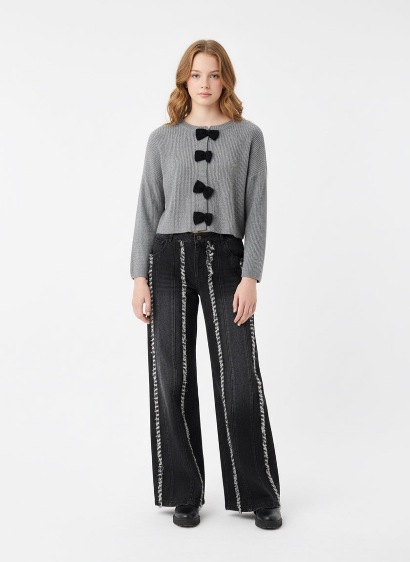 Jeans Donna Vita Alta con Cuciture a Contrasto | Gamba Ampia