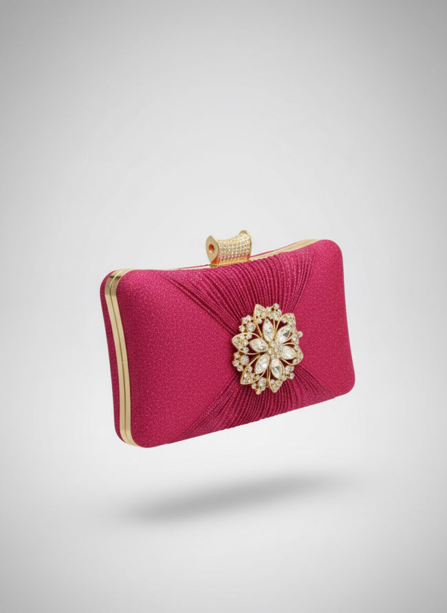 Borsa da Cerimonia Fucsia con Raffinati Dettagli Oro