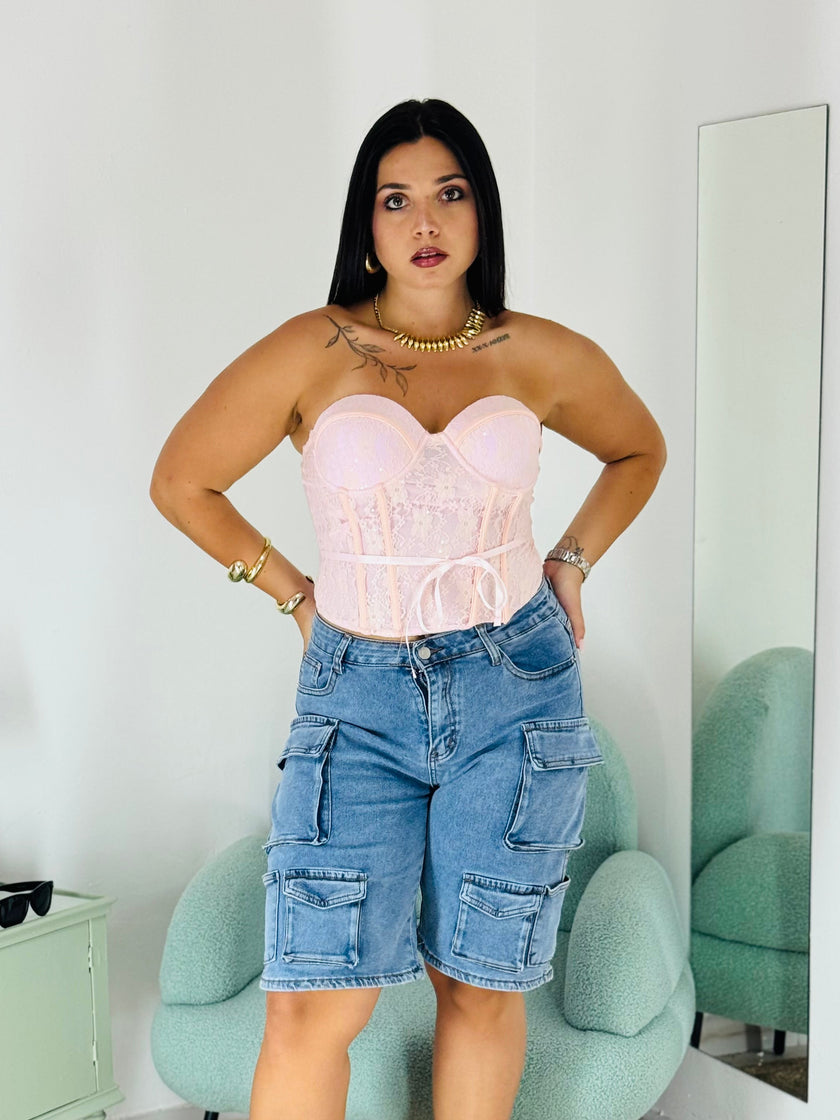 Corpetto Satin Corset Rosa