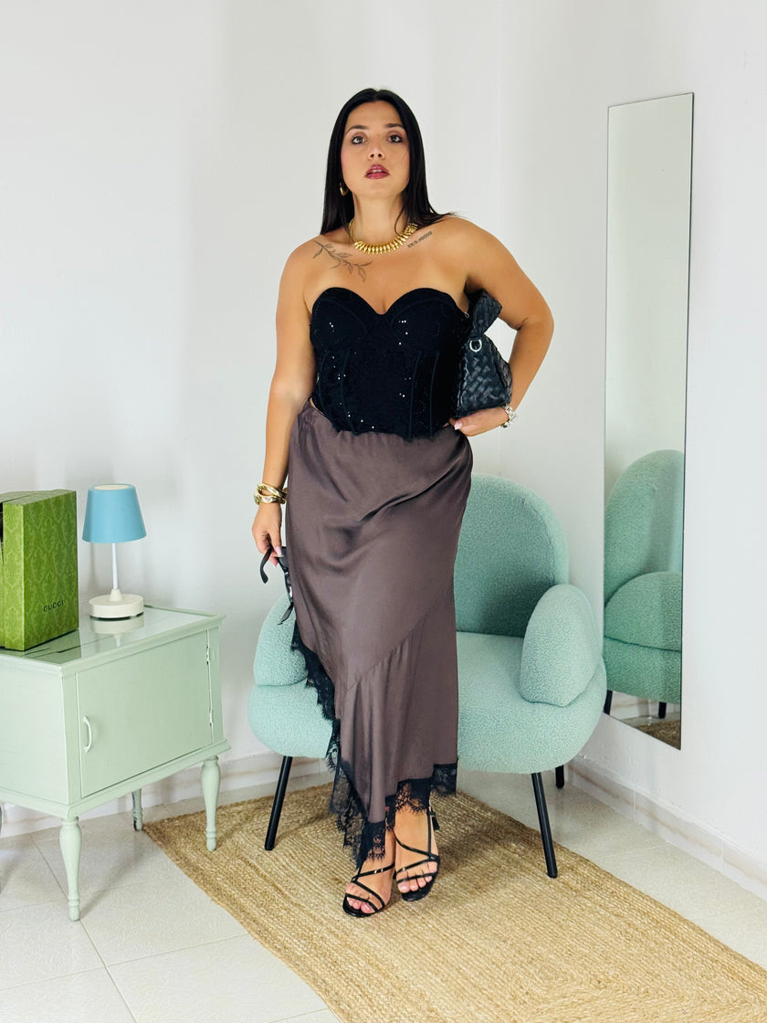 Gonna Satin Lace Midi