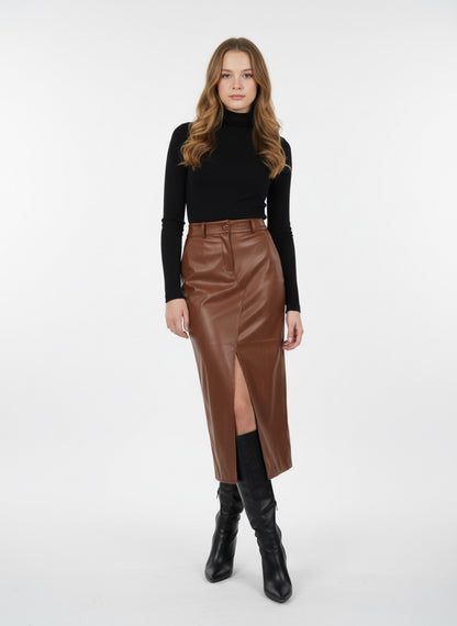 Gonna Midi Ecopelle con Spacco