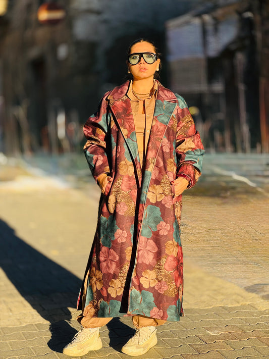Cappotto oversize a fantasia floreale