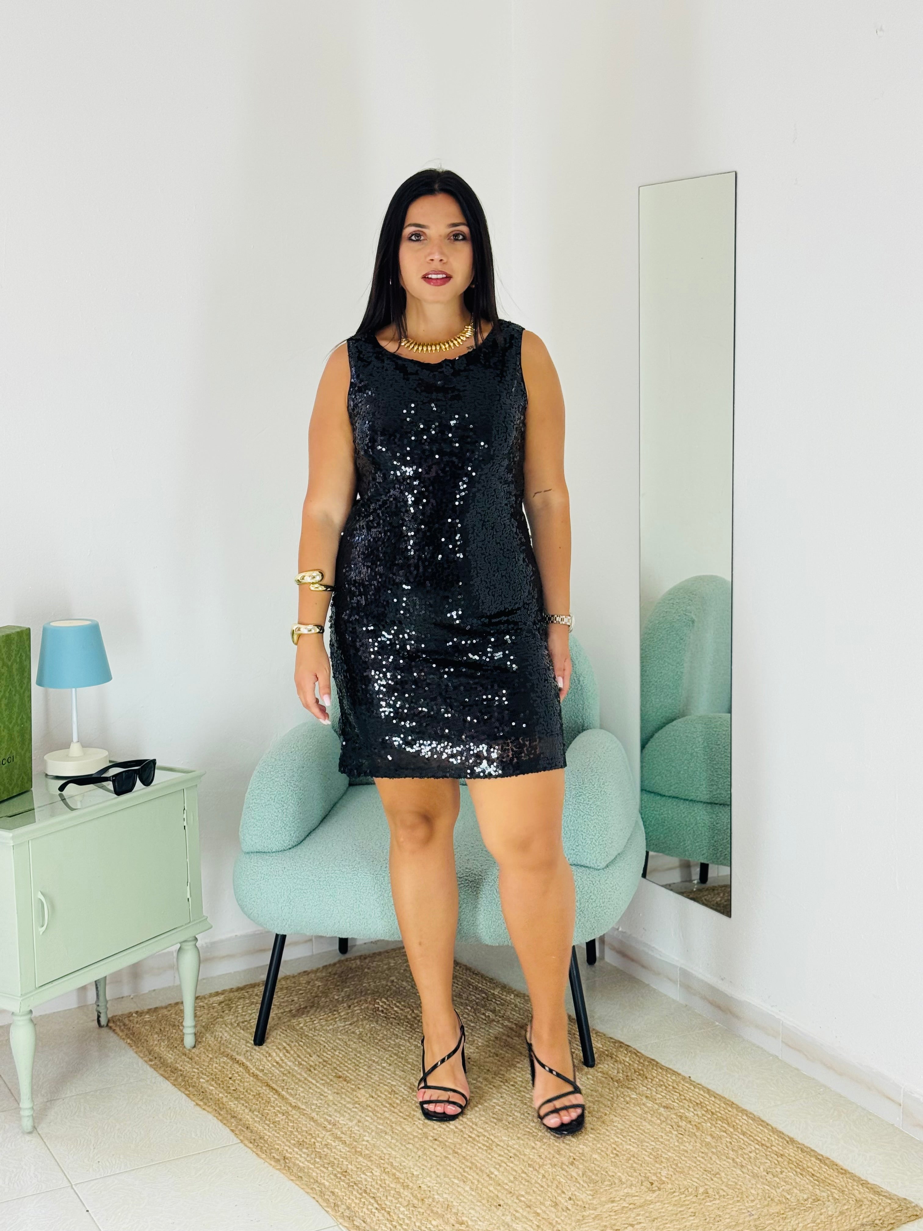 Abito Paillettes Glam Nero