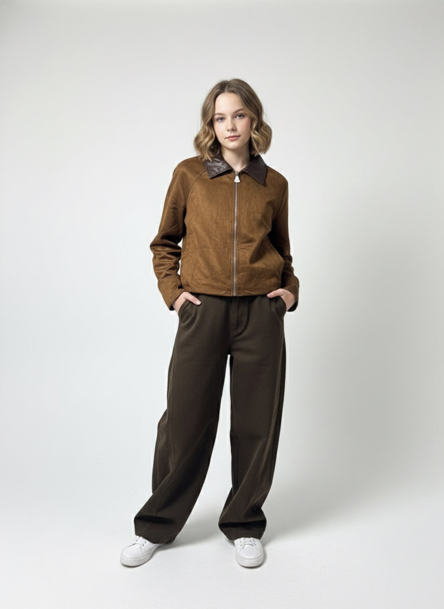 Giacca Camoscio Effetto Suede Marrone