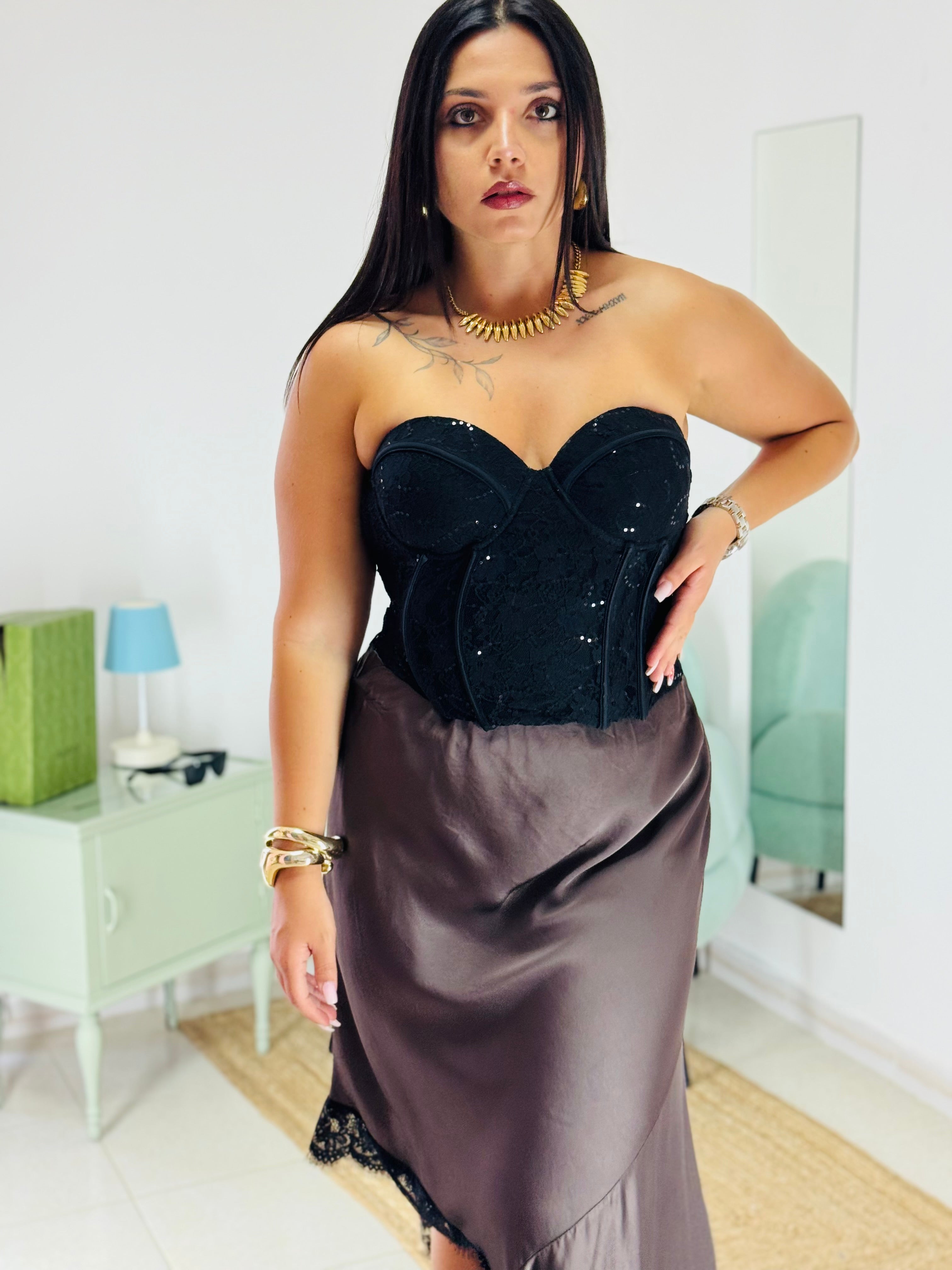 Corpetto Satin Corset Nero