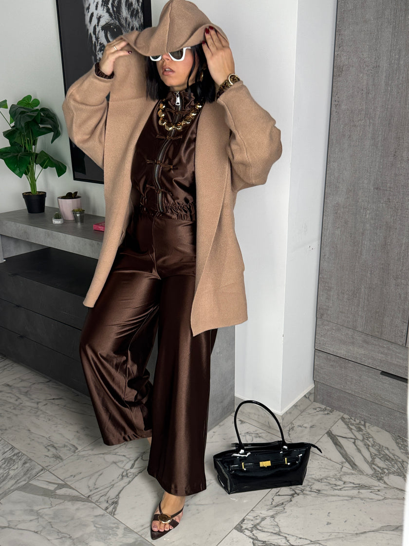 CARDIGAN CON CAPPUCCIO — “Soft Camel”