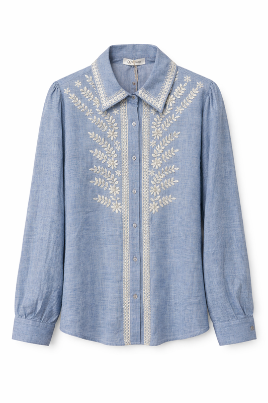 Camicia Azzurra Ricamata
