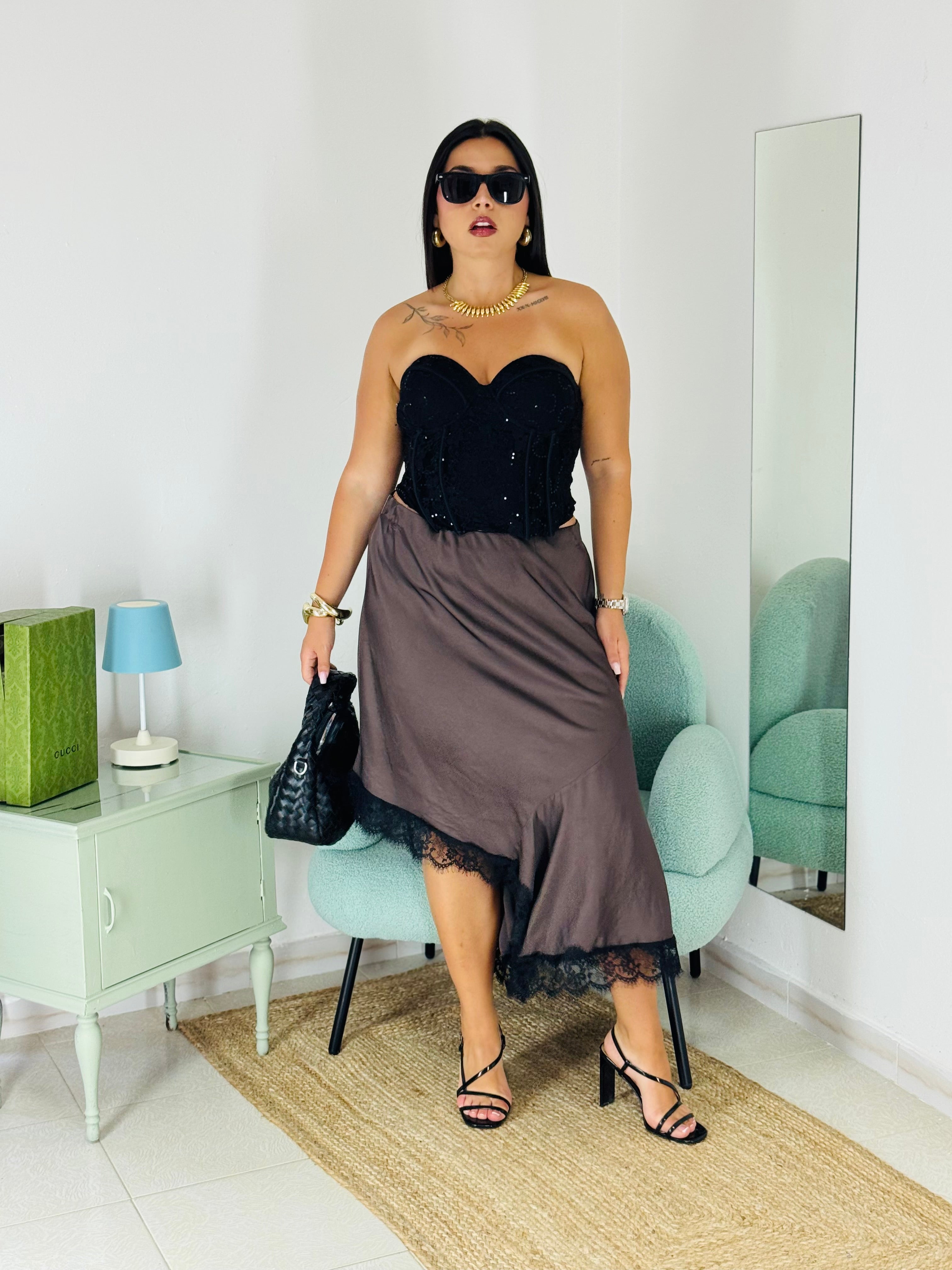 Gonna Satin Lace Midi