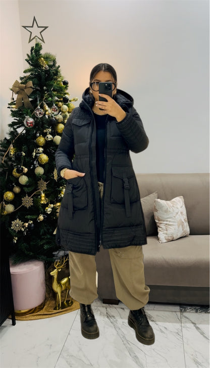 Giacca imbottita lunga con cappuccio