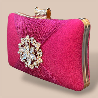 Borsa da Cerimonia Fucsia con Raffinati Dettagli Oro