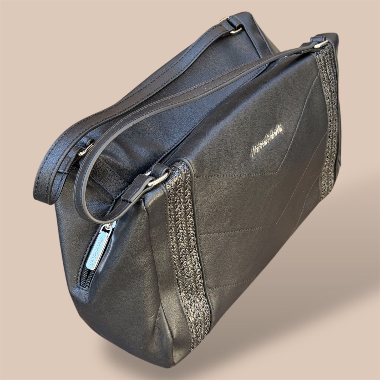 Shopperbag Rettangolare in Pelle Nera con Tracolla – Marina Galanti
