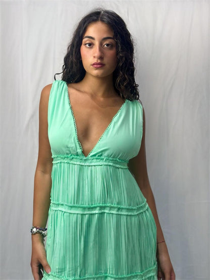 Mint Breeze — Abito Longuette con Balze in Velo
