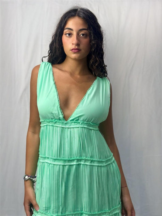 Mint Breeze — Abito Longuette con Balze in Velo