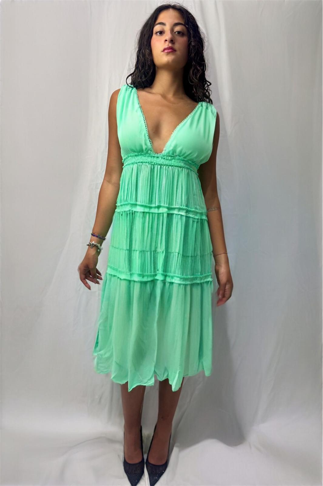 Mint Breeze — Abito Longuette con Balze in Velo