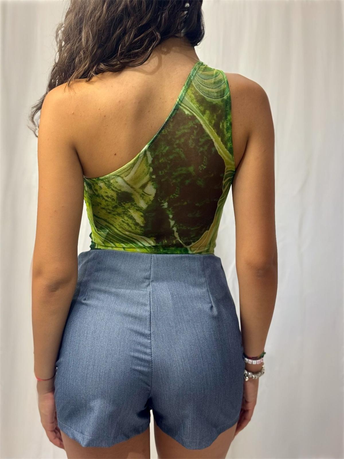 Emerald Wave — Body Monospalla Marmorizzato con Dettaglio Oro