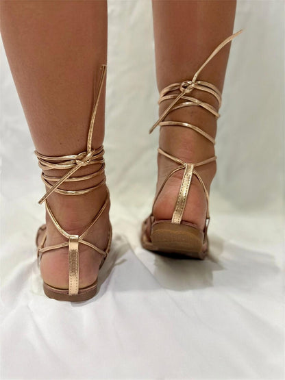 Rosa Gold Glam — Sandali alla Schiava con Lacci Avvolgenti